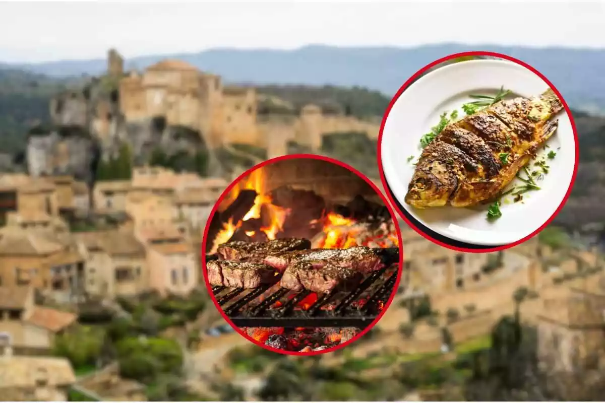 El pueblo de Huesca de fondo y carne y pescado destacados